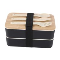 Bothyi - Fiambrera Japonesa Bento Box Eastic Band De Madera Para El Lugar De Trabajo, Senderismo, Restaurante, Negro