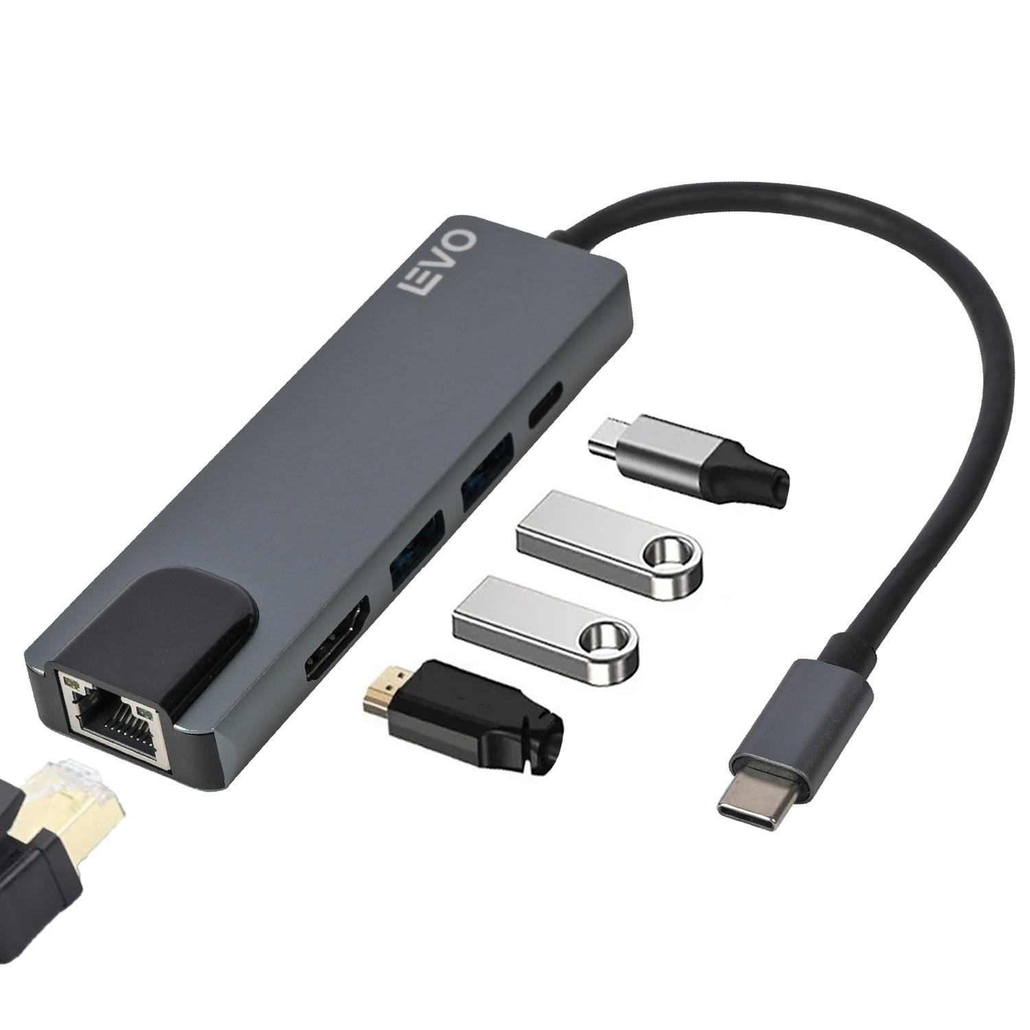 Hub Usb-c Adaptador Multipuerto 5 En 1 Macbook Windows Levo Gris
