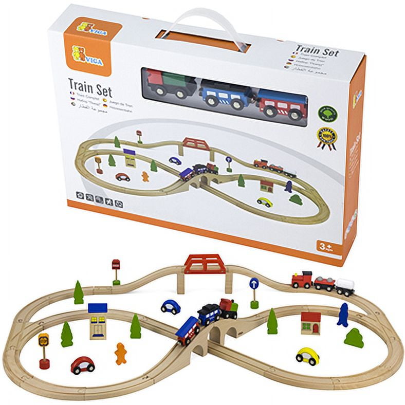 Viga - Juguete Madera Pista De Trenes Con Accesorios 49 Pz