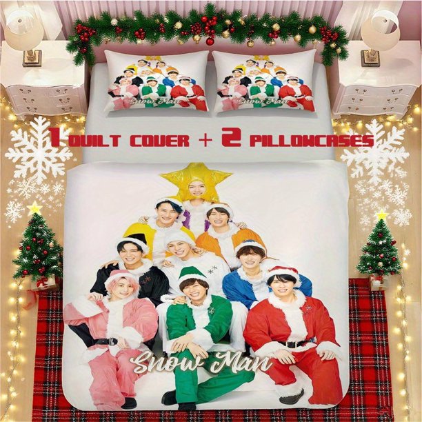 Snow-Man Christmas Soft Printed Bedding Set Polyester Fabric Decorative & Warm