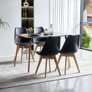Pandalino - Comedor Mesa Rectangular Brunell 120X80 Negra + 4 Sillas Tulip Negra Negro