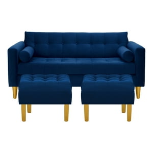 Bodevir - Sofa Retro 3C + 2 Pouf Felpa 01 Azul Marino