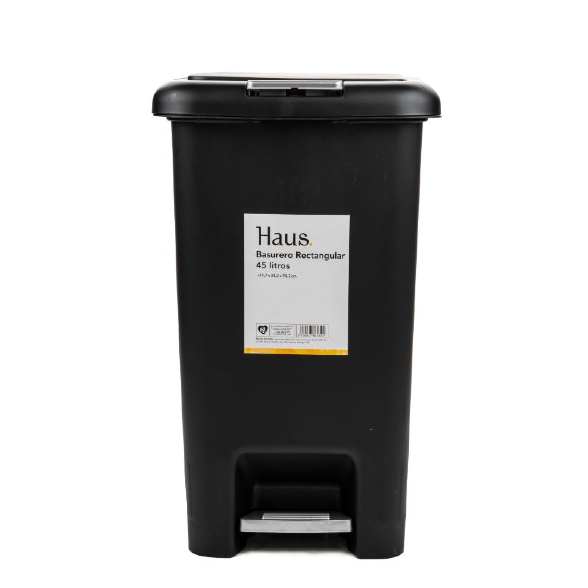 Basurero Rectangular 45L Polipropileno Negro
