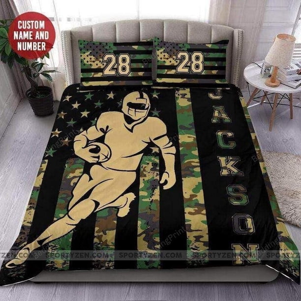 Football American Camo Flag Personalized Custom Name Quilt Duvet Cover Set3-Piece Bedding Set