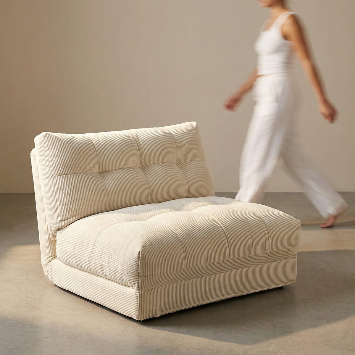 Santú Home & Deco - Sofá Cama Plegable De Tela Minimalista Crema