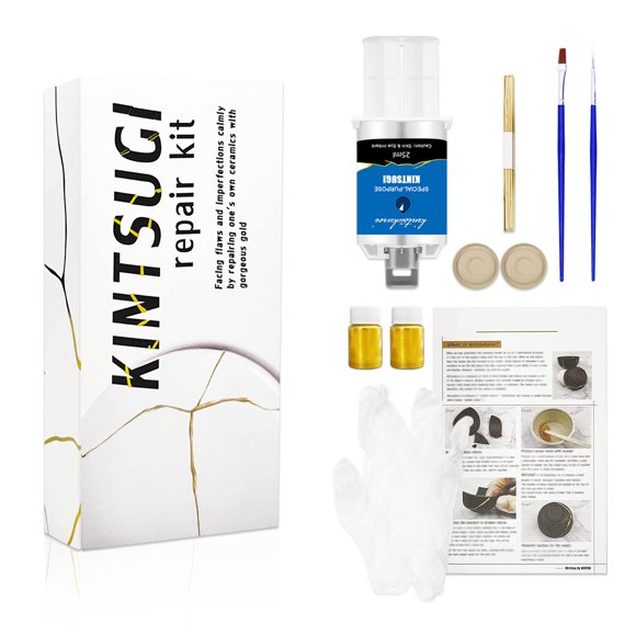 Kit De Reparación Kintsugi Gold Con 25 Ml De Tamaño Mediano Y 10 G De Polvo