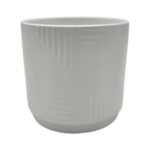Fliperex - Macetero Maceta De Ceramica Blanco Con Linea Cuadrada S Blanco