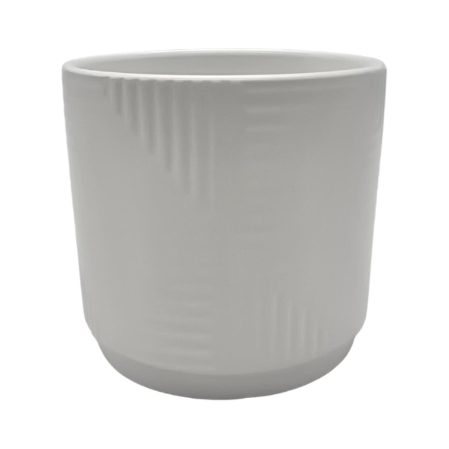 Fliperex - Macetero Maceta De Ceramica Blanco Con Linea Cuadrada S Blanco