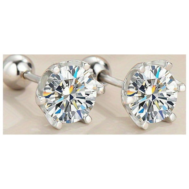 1pair 925 Sterling Silver Real Moissanite Stud Earrings With Spiral Ear Clog For Men Women Couples, Hip Hop Style Fashion Sports Style Holiday Gift