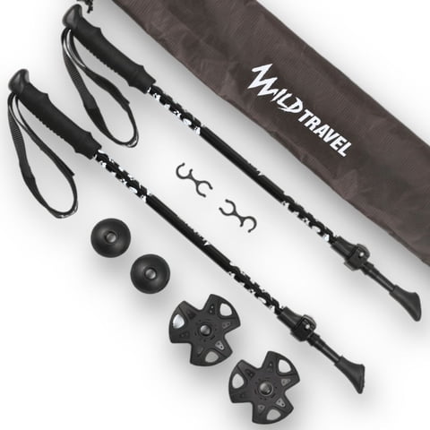 Wild Travel - Pack 2 Bastones Trekking Diseñado Para Niños/As Negro