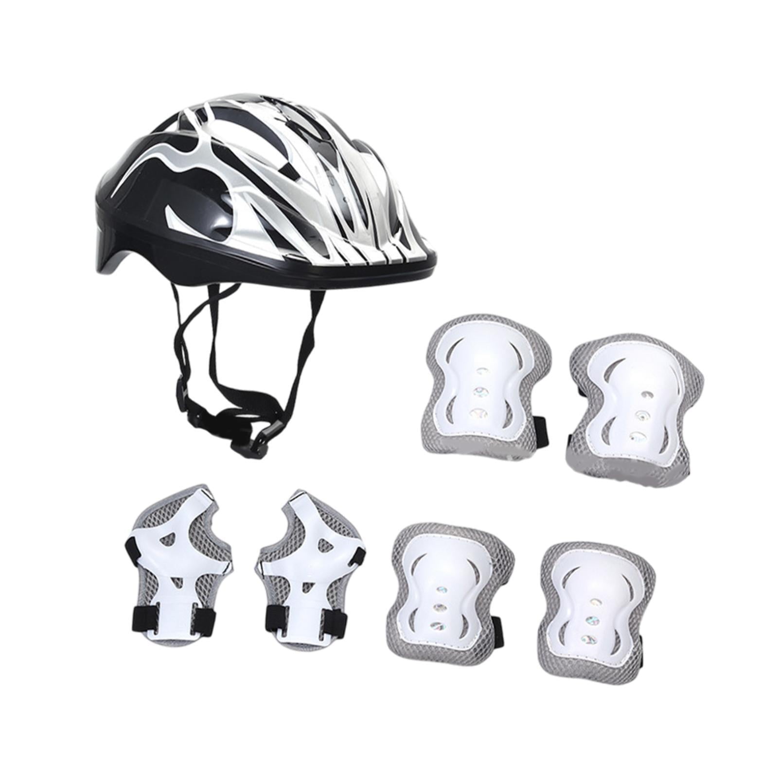 Magideal - Conjunto De Casco De Bicicleta Para Niños Con Coderas, Casco Deportivo Cómodo, Casco De Patinaje Sobre Ruedas Con Muñequeras Para Ciclismo Y Monopatín Blanco