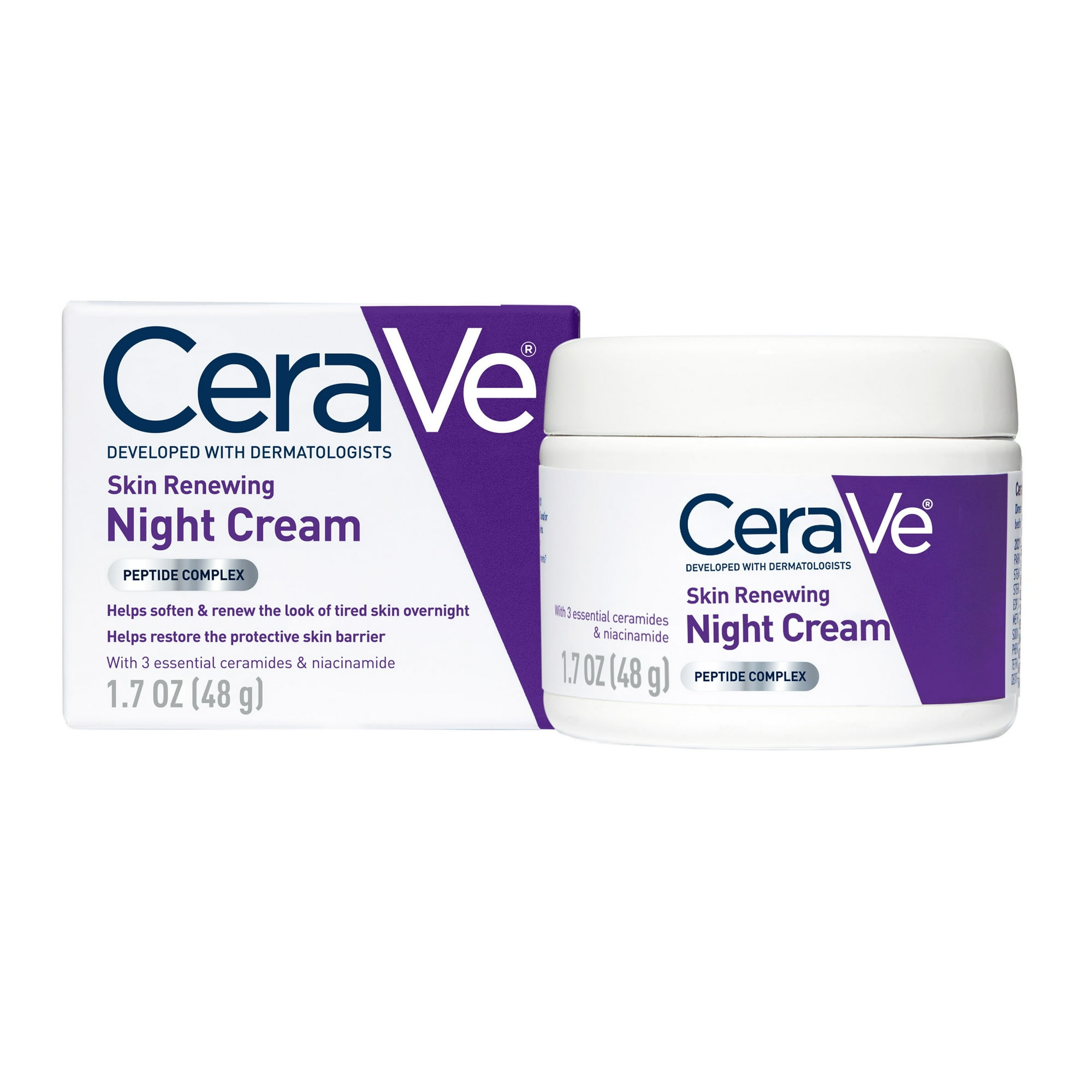 Cerave Crema De Noche Renovadora Facial Con Complejo De Péptidos Y Ácido Hialurónico Para Todo Tipo De Piel, 50 Ml