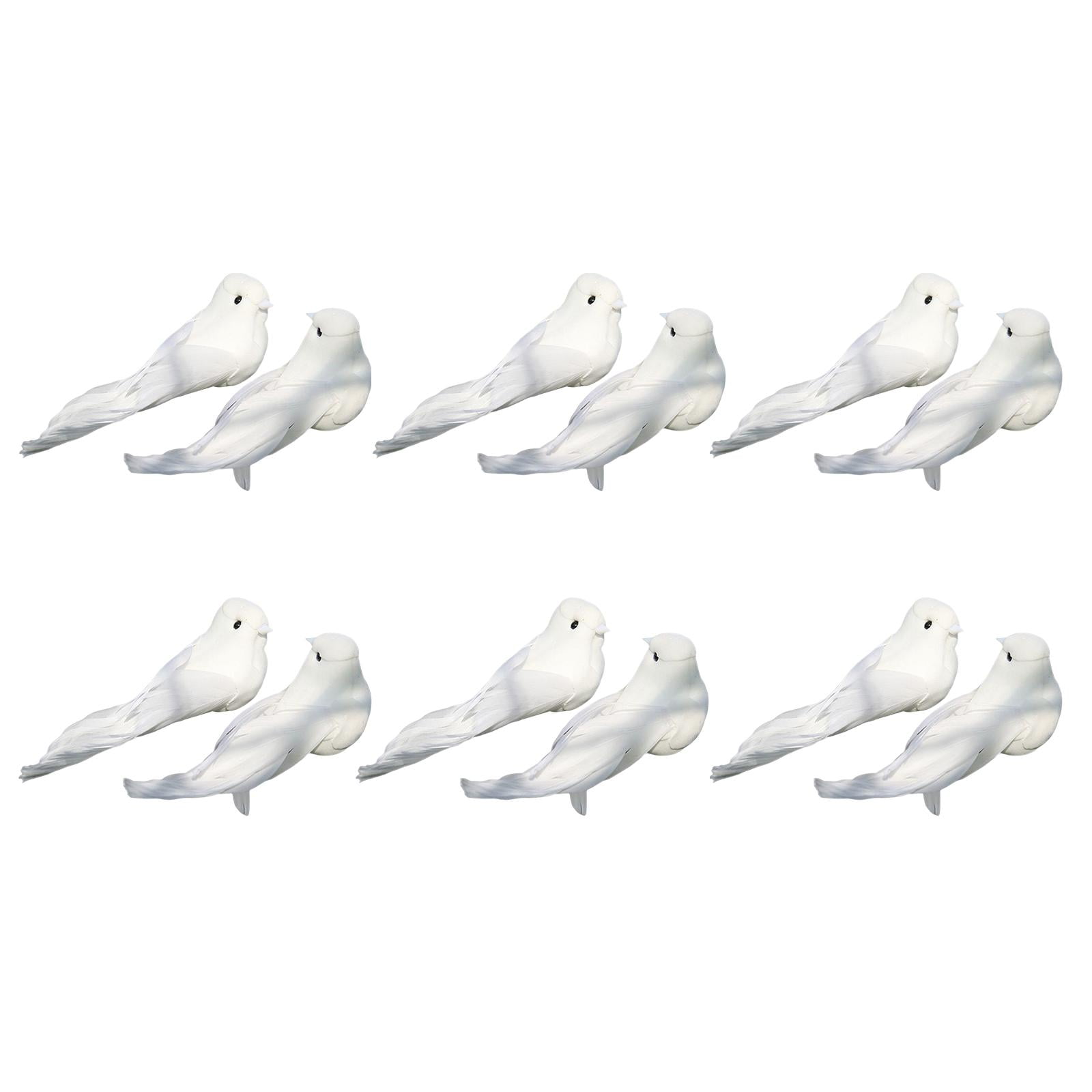 Magideal - 12 Piezas De Pájaros Artificiales De Espuma Simulada, Regalo De Cumpleaños, Pájaro Blanco Para Paisaje, Césped, Exteriores, Exhibiciones De Temporada