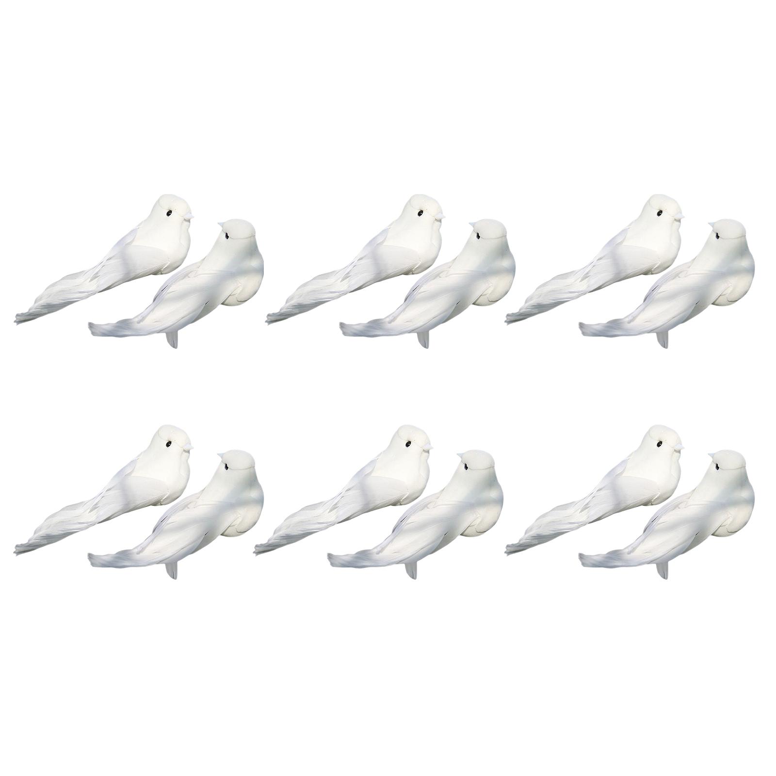 Magideal - 12 Piezas De Pájaros Artificiales De Espuma Simulada, Regalo De Cumpleaños, Pájaro Blanco Para Paisaje, Césped, Exteriores, Exhibiciones De Temporada
