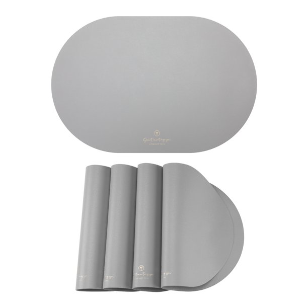 Juego de 4 manteles individuales ovalados de vinilo para cocina y comedor, lavables, resistentes al calor, manteles de mesa limpiables, color verde, 17.7x11.8 pulgadas