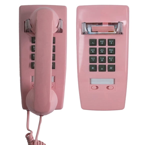 Teléfono de pared GHYTMTHOT con cable, fijo, montaje en pared, rosa