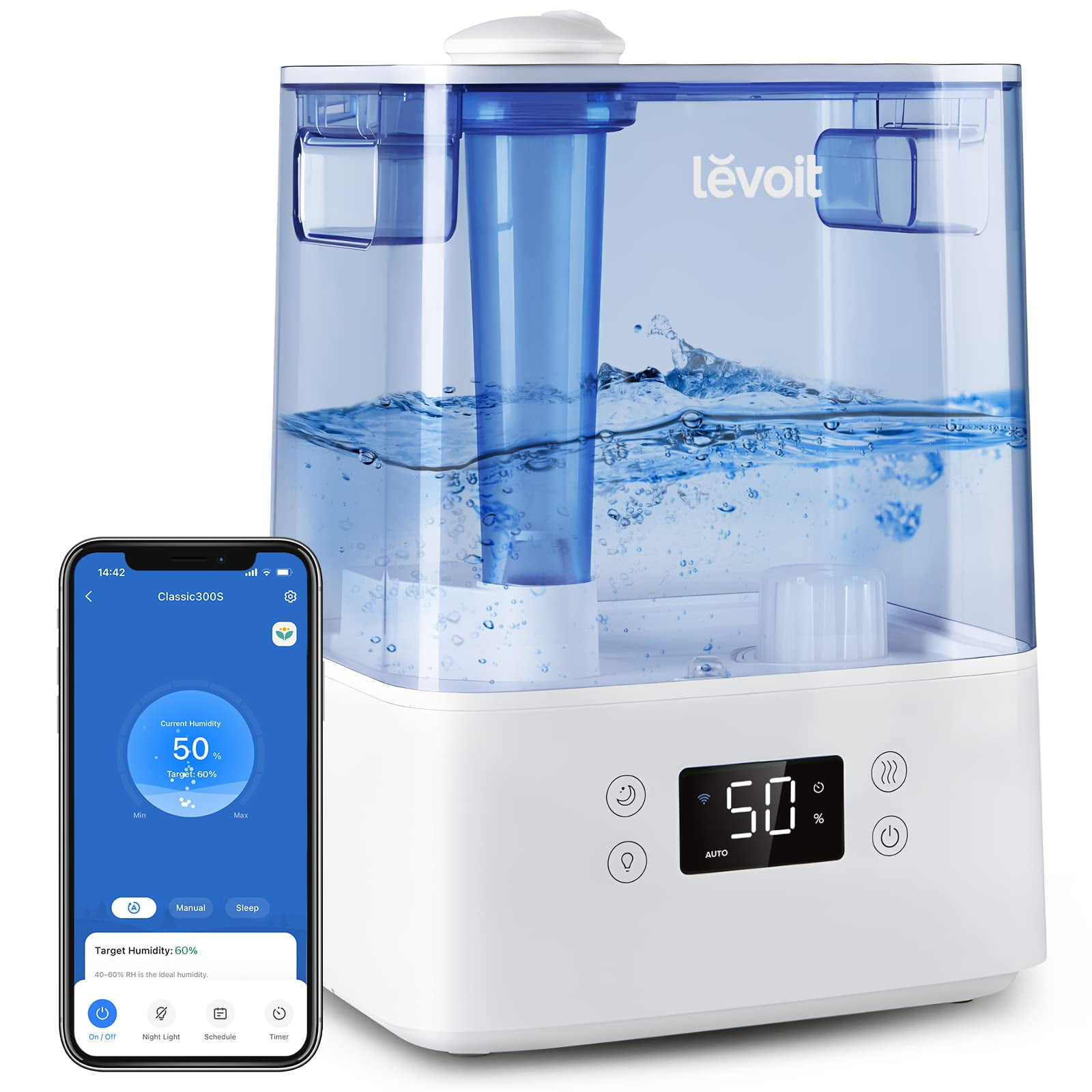 Humidificador Levoit Classic300s Ultrasónico Inteligente Con Llenado Superior, Tanque De 6 Litros
