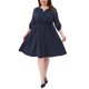 thumbnail image 1 of Vestido casual midi con bolsillo, cintura elástica, cuello en V con botones y mangas enrolladas para mujer de talla grande Agnes Orinda, 4X azul marino, 1 of 5