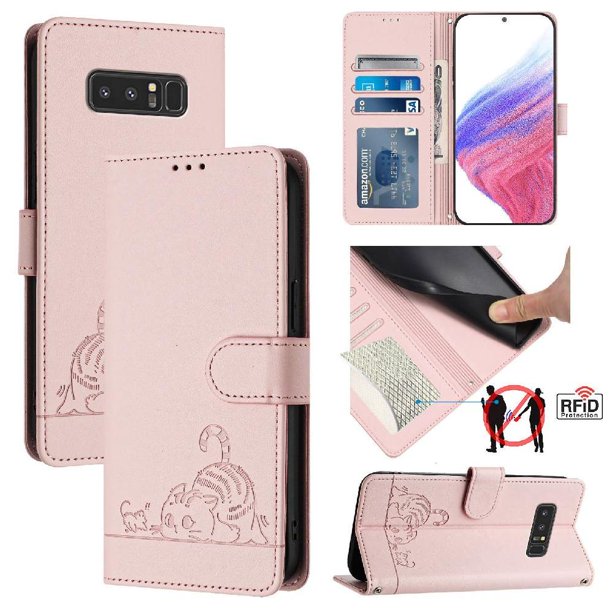 Funda tipo cartera FOXDOCK para Samsung Galaxy Note 8 con soporte, ranuras, RFID, diseño de gato