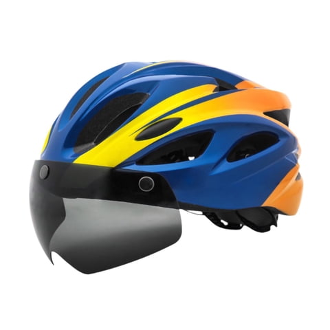 Ioensy - Casco De Bicicleta Para Adultos Con Visera Ligero Transpirable Casco De Bicicleta De Carretera Azul Amarillo