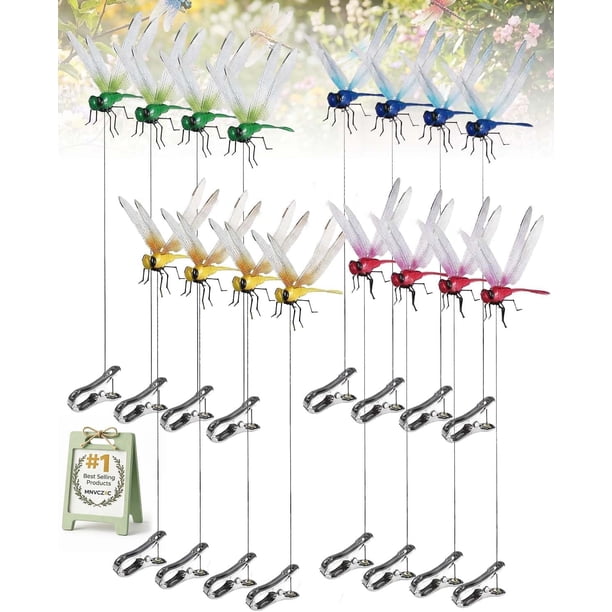 Clips libélula repelente insectos 3D falso clip varilla señuelo realista plantas 12