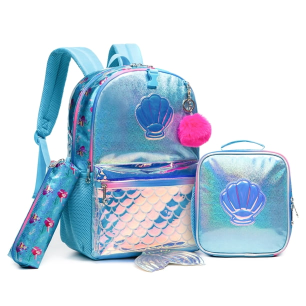 Meetbelify Mermaid Backpack for Girls Backpacks with Lunch Box Set for Teen Girls School Bag 17inch for Elementary Student