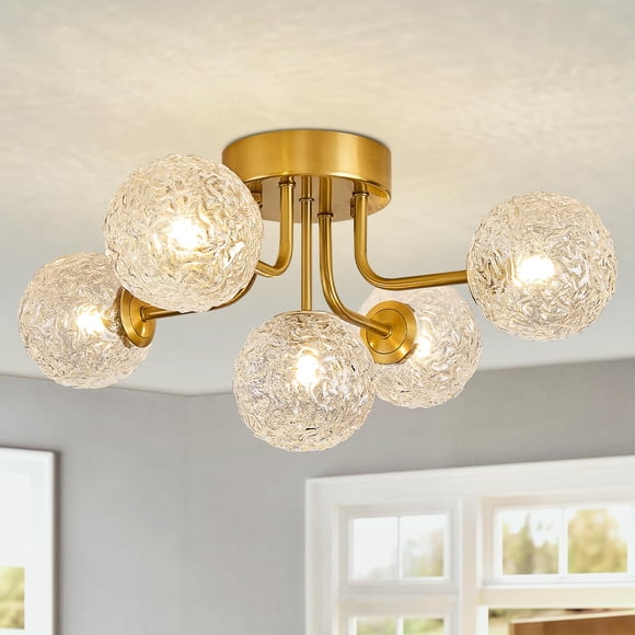 Lámpara de techo Brilaria 5 luces dorada estilo Sputnik de montaje bajo
