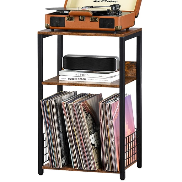 Soporte Para Tocadiscos De 3 Niveles Con Almacenamiento Para 100 Álbumes