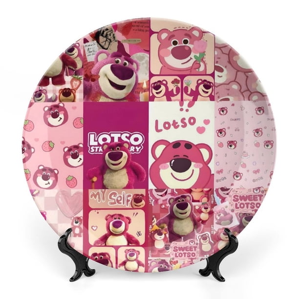 Oso de fresa Lotso Plato decorativo de porcelana fina (bone china), plato decorativo de cerámica para hogar, oficina, soporte de pared, platos decorativos para dormitorio - 6 pulgadas (15 cm)