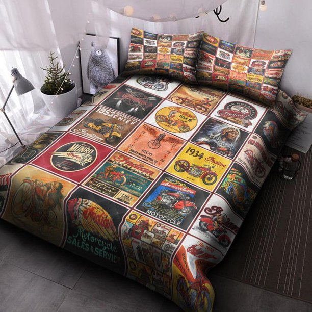 Indian Motorcycle Quilt Duvet Cover Set Soft Bedroom Decor Double Bedclothes3-Piece Bedding Set