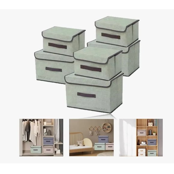 6 Unidades Cajas Organizadoras De Tela Plegables Con Tapas