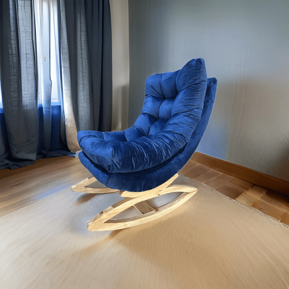 Muebles New - Silla Mecedora Coquette Azul Marino Felpa