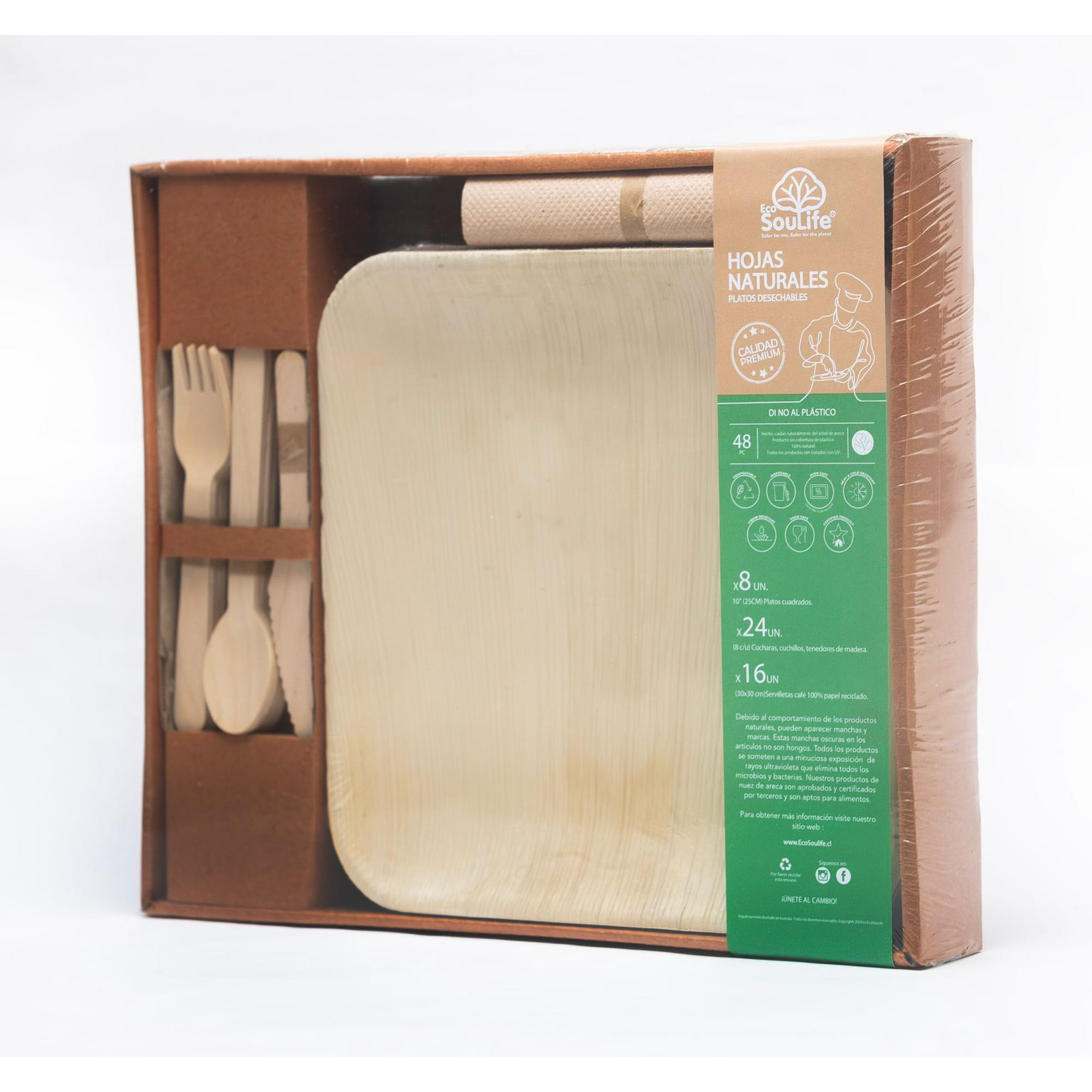 Ecosoulife - Pack Picnic/fiesta Descartable 8 Personas Hoja De Palma Ecologico