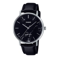 Reloj Casio Standard Analog Black Leather Strap Marble Inspired Black Dial Quartz Mtp-Vt01Lm-1A Men'S Watch