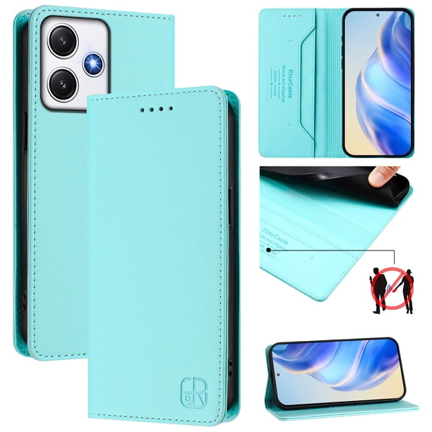 Funda Billetera con Soporte para Xiaomi Redmi 12 4G/5G Bloqueo RFID Plegable Verde menta