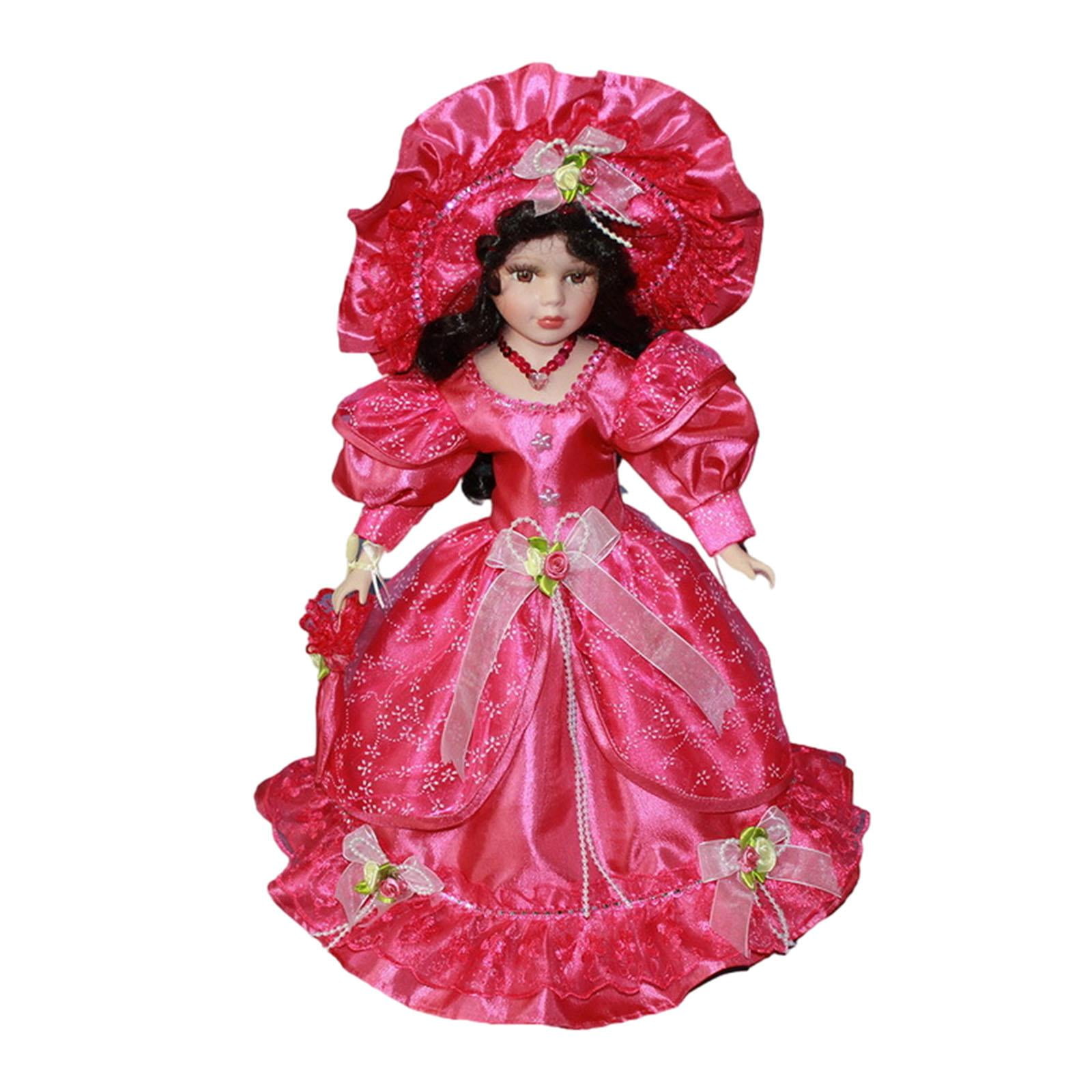 Magideal - Personas De En Miniatura, Señora De Casa De Muñecas Con Sombrero De Falda, Muñeca De Cerámica De 40 Cm Para Decoración De Casa De Muñecas, R Rosa