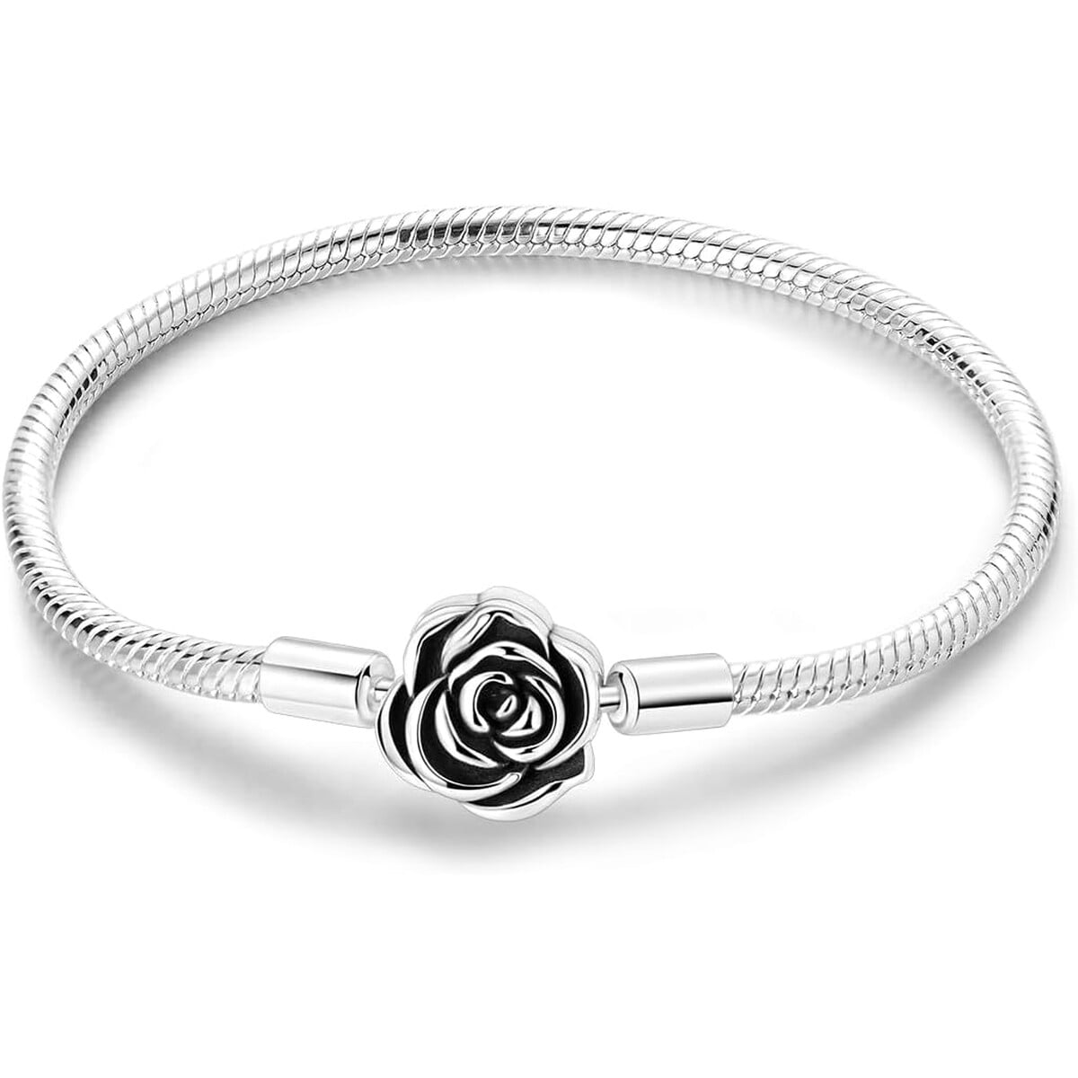 Vyseglobal - Pulsera Plata 925 Rosa Cierre Snake Mujer Compatible Charms