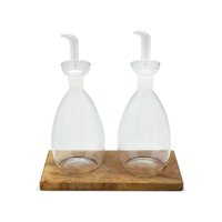 Wayu - Set 2 Alcuza Vidrio Con Base Madera Cocina Accesorios