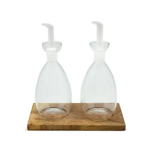Wayu - Set 2 Alcuza Vidrio Con Base Madera Cocina Accesorios