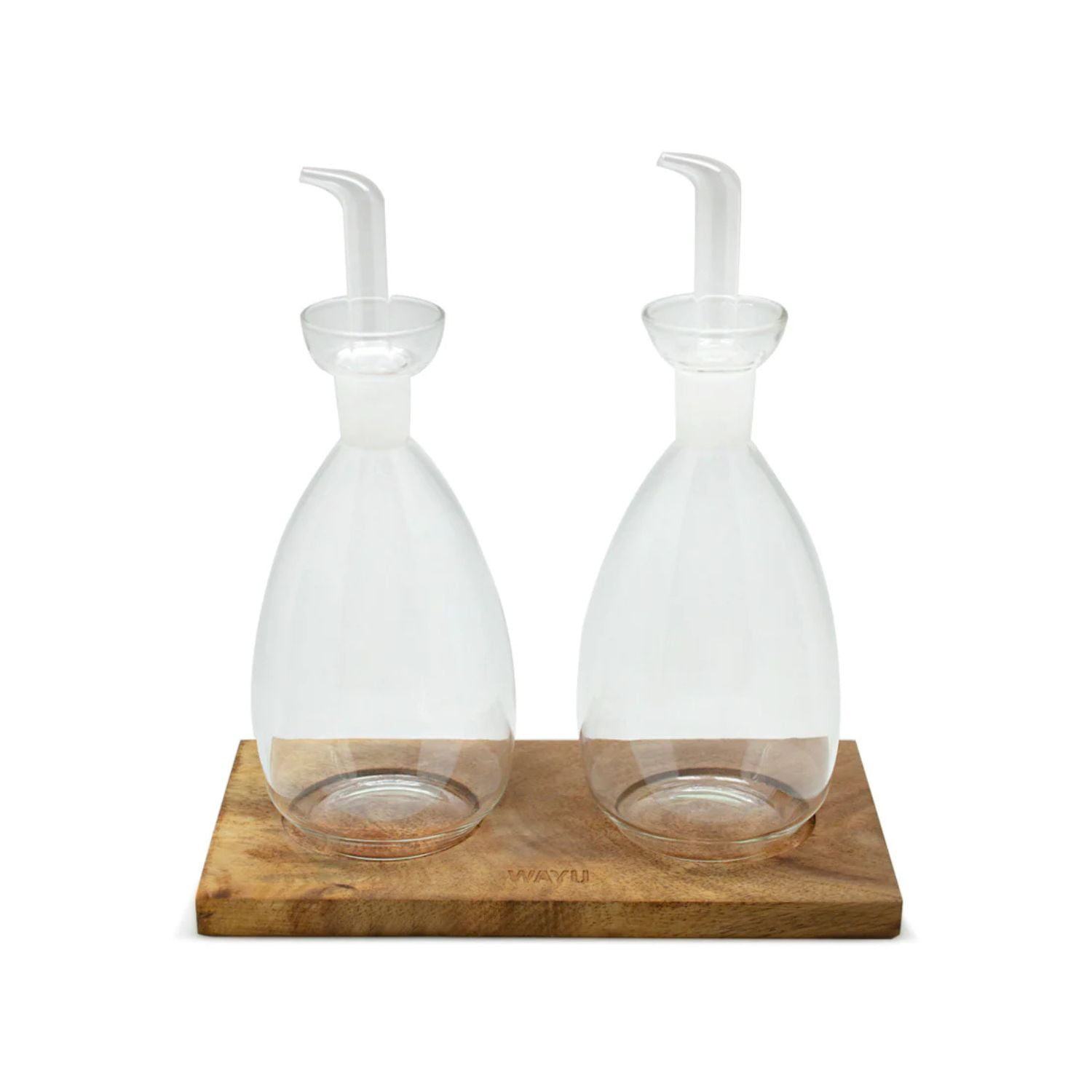 Wayu - Set 2 Alcuza Vidrio Con Base Madera Cocina Accesorios