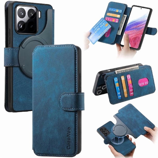 Funda Billetera Magnética para Xiaomi 15 Soporte Tarjetas Desmontable Azul