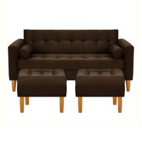 Bodevir - Sofa Retro 3C + 2 Pouf Felpa 04 Chocolate