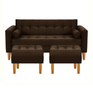 Bodevir - Sofa Retro 3C + 2 Pouf Felpa 04 Chocolate
