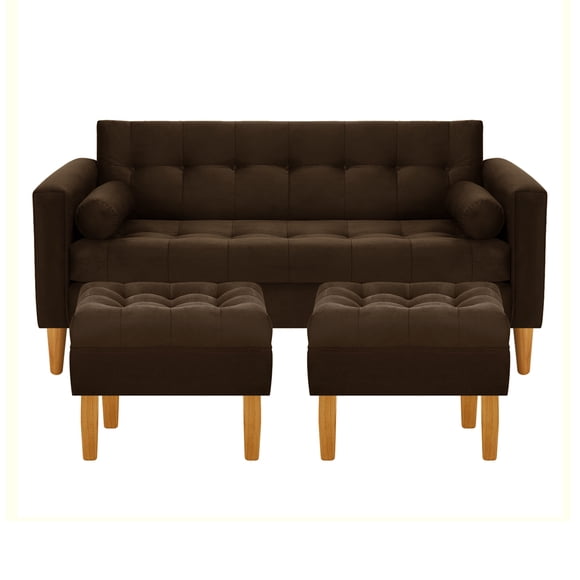 Sofa Retro 3c + 2 Pouf Felpa 04 Chocolate