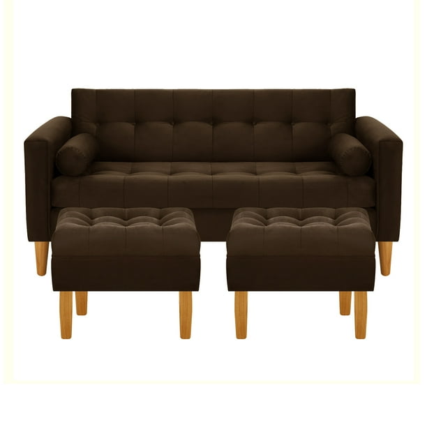 Sofa Retro 3c + 2 Pouf Felpa 04 Chocolate