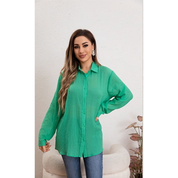 Blusa Mujer Tipo Lino Algodón Manga Larga Premium Liviana Botones 8056
