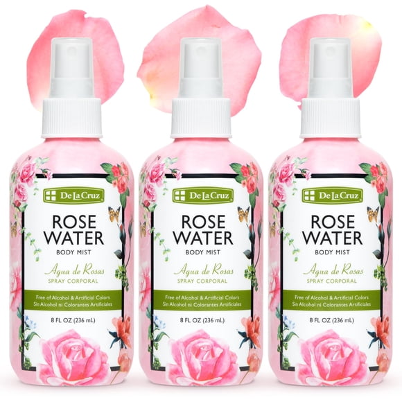 Body Mist De La Cruz Rose Water, 240 ml, para rostro, piel y cabello