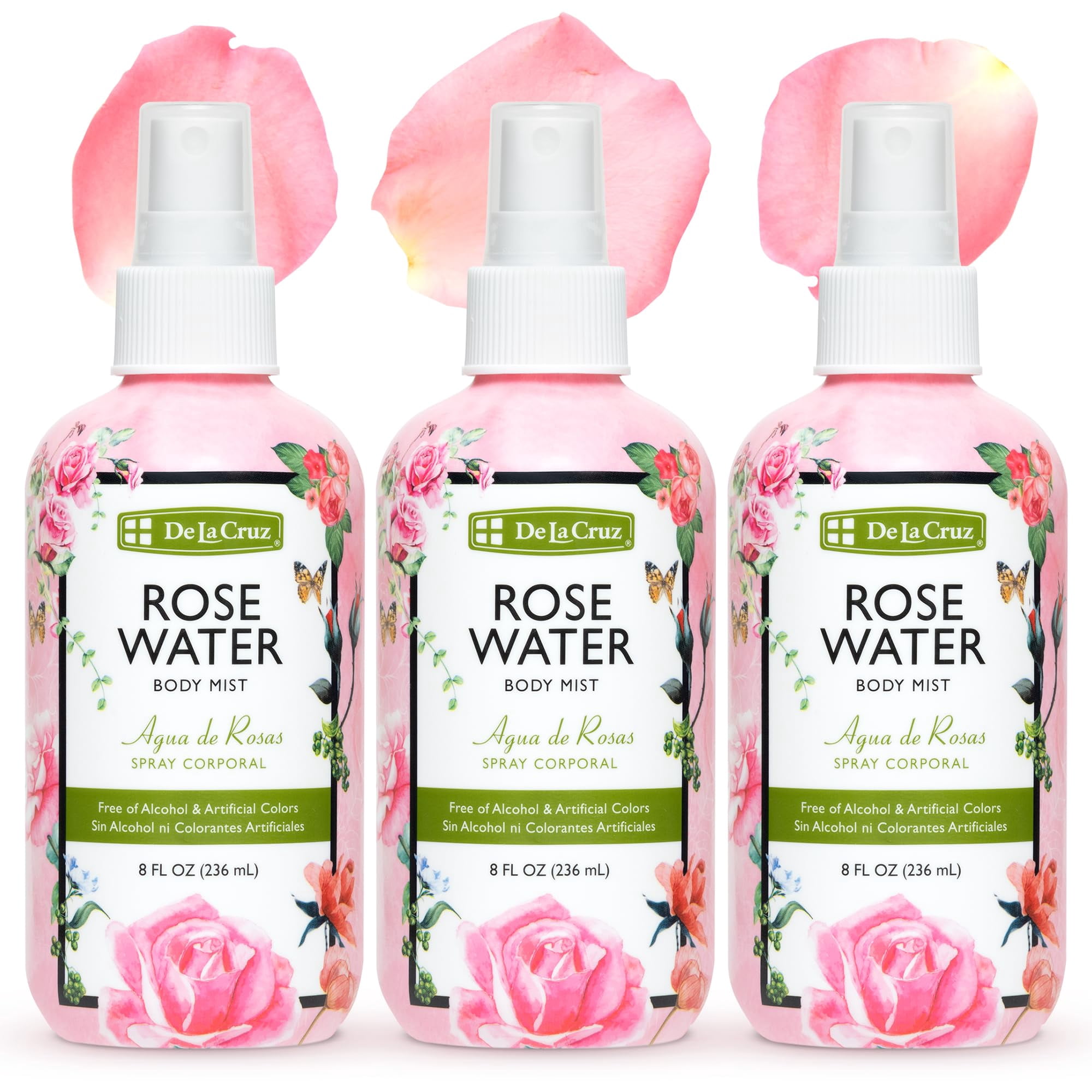 Body Mist De La Cruz Rose Water, 240 Ml, Para Rostro, Piel Y Cabello
