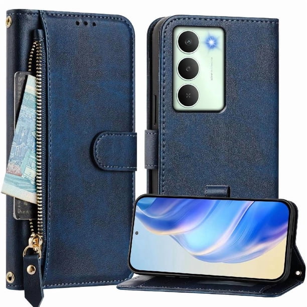 FOXDOCK Funda Tipo Cartera para Tecno Camon 50 Cuero PU con Cremallera y Correa de Muñeca, Ranuras para Tarjetas, Soporte Plegable, Cierre Magnético