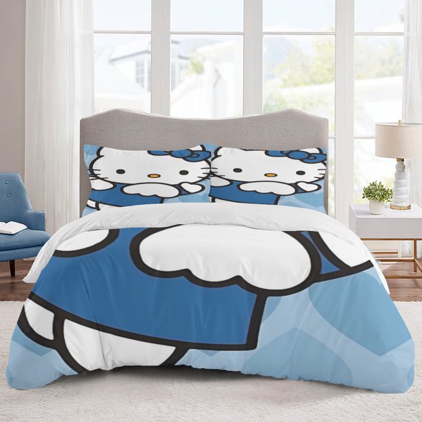 Hello Kitty Bedding Sets Cartoon Duvet Cover Lightweight 3 Piece Bet Sets for Kids Boys Girls
